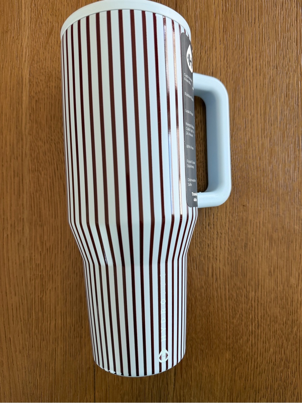 HydroJug White Travel Tumbler with Burgundy Stripes